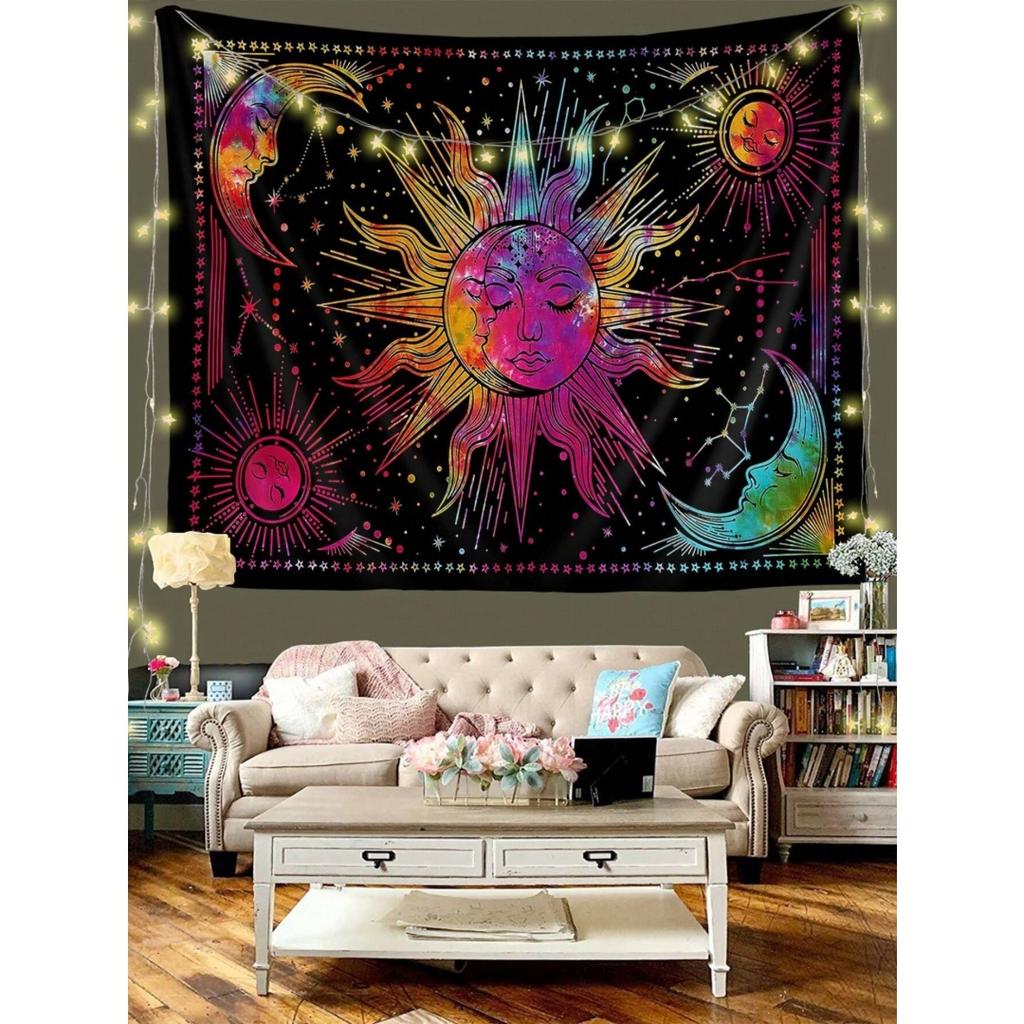 1Pc Colorful Sun Moon Star Pattern Tapestry 1 Pc Background Cloth Decorative Hanging Cloth Wall Cloth Layout Tapestry