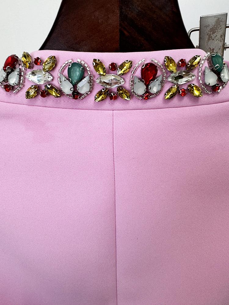 2025 Spring European & American Fashion Beaded Rhinestone Jacket & Skinny Pants Set