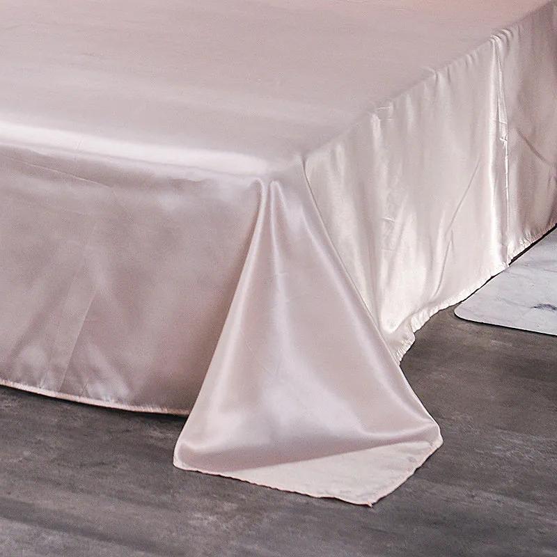 3Pcs Luxury Satin Silk Flat Bed Sheet Set Single Queen Size King Size Bedspread Cover Linen Sheets Double Full Double Sexy