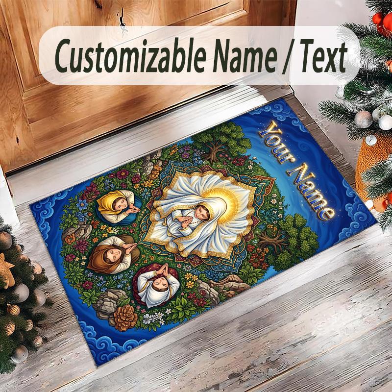 Forest Nature Theme Crystal Velvet Rug Personalized Custom Name Text Soft Floor Mat Home Decor