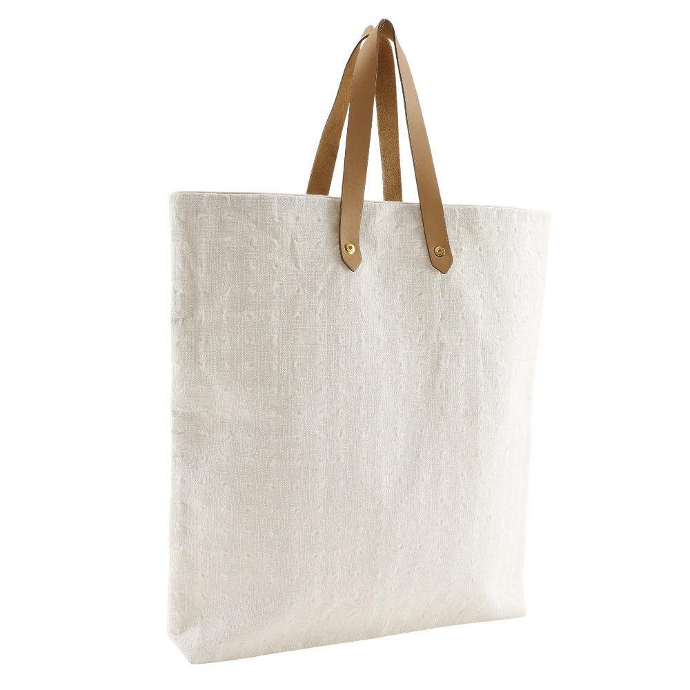 Hermes Amedaba Tote GM Handbag White Cotton Unisex Used