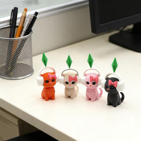 Cute Mini Cat Ornament 3D Printed Cat Figurine Car Dashboard Decor Funny Vehicle Interior Accessory for Home Office Decor