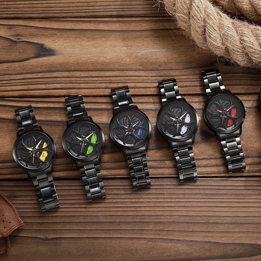 Cool Sports Car Wheel Hub Watch Inner Ring Rotatable Men'S Wheel Quartz Watch Fashion Trendy Men'S Watch