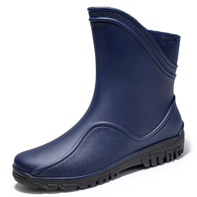 

Модные мужские нескользящие дождевые туфли, трендовые средние и длинные резиновые туфли, водонепроницаемые сапоги для кухни, рыбалки, автомойки, работы, водонепроницаемые сапоги 44 темно-синий