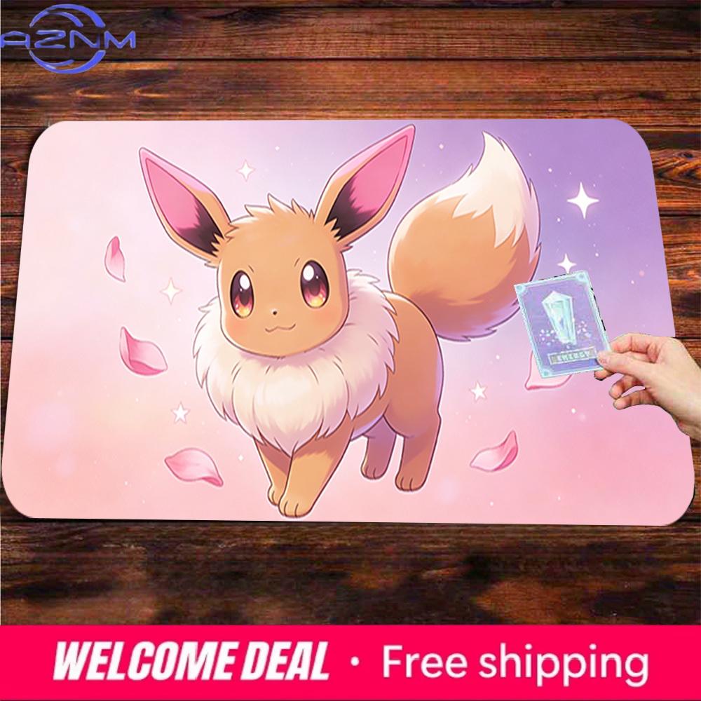 Cute Eevee with Cherry Blossom Petals Gaming Desk Mat NonSlip Washable Mouse Pad 30x80x0.2cm