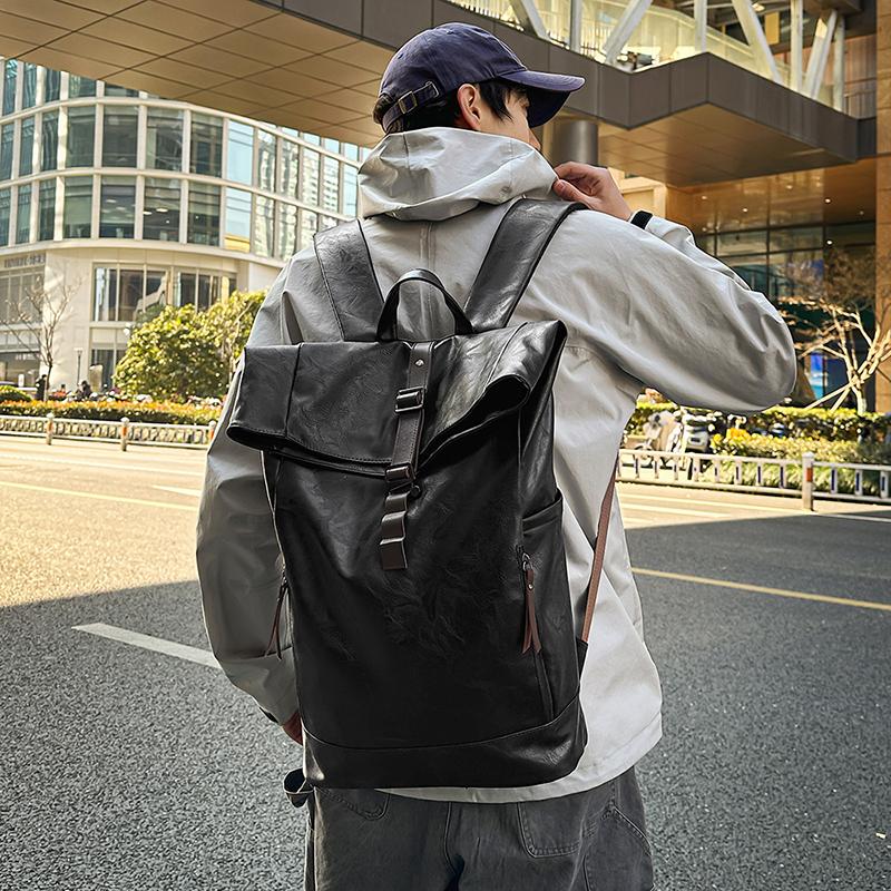 Plecak z miękkiej skóry Plecak męski Duża pojemność Torba na komputer Torba studencka do dojazdów Wodoodporna Jednolity kolor Torba podróżna