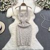 Summer Women Brand Designer Sexy Club Party Halter Print Letter Knitted Sweater Slim Bodycon Mini Short Sheath Dresses
