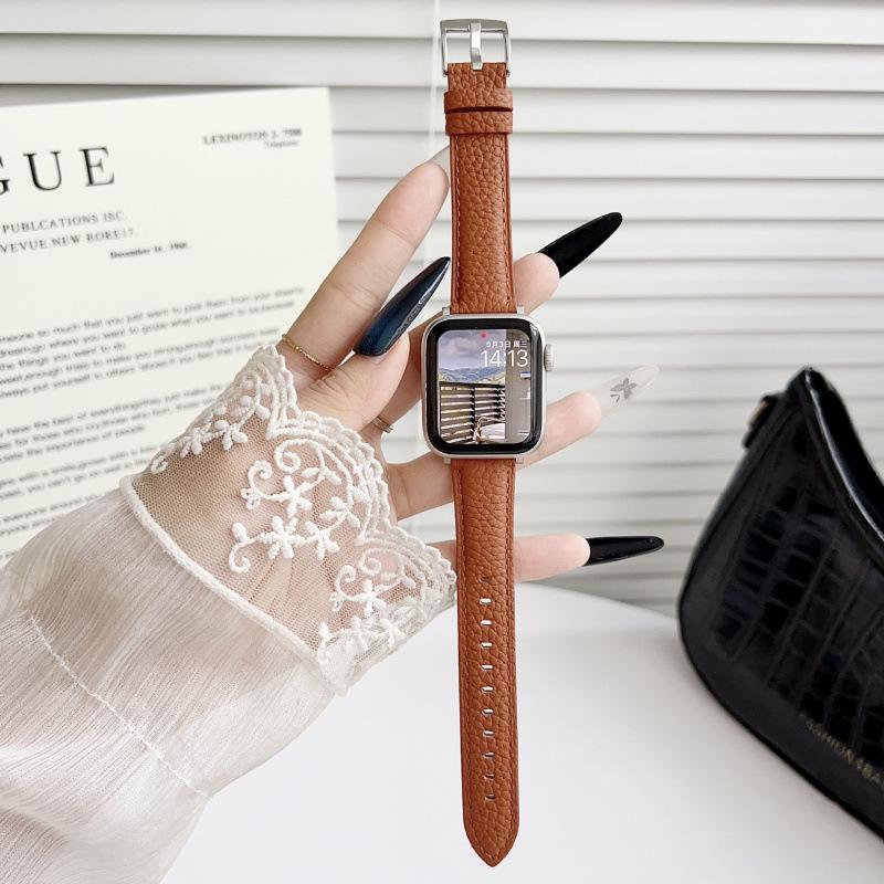 

Совместимый кожаный ремешок для Apple Watch S10 - Узор личи, iWatch 9876, SE, Ultra For Apple 42/44/45/46/49mm Universal коричневый