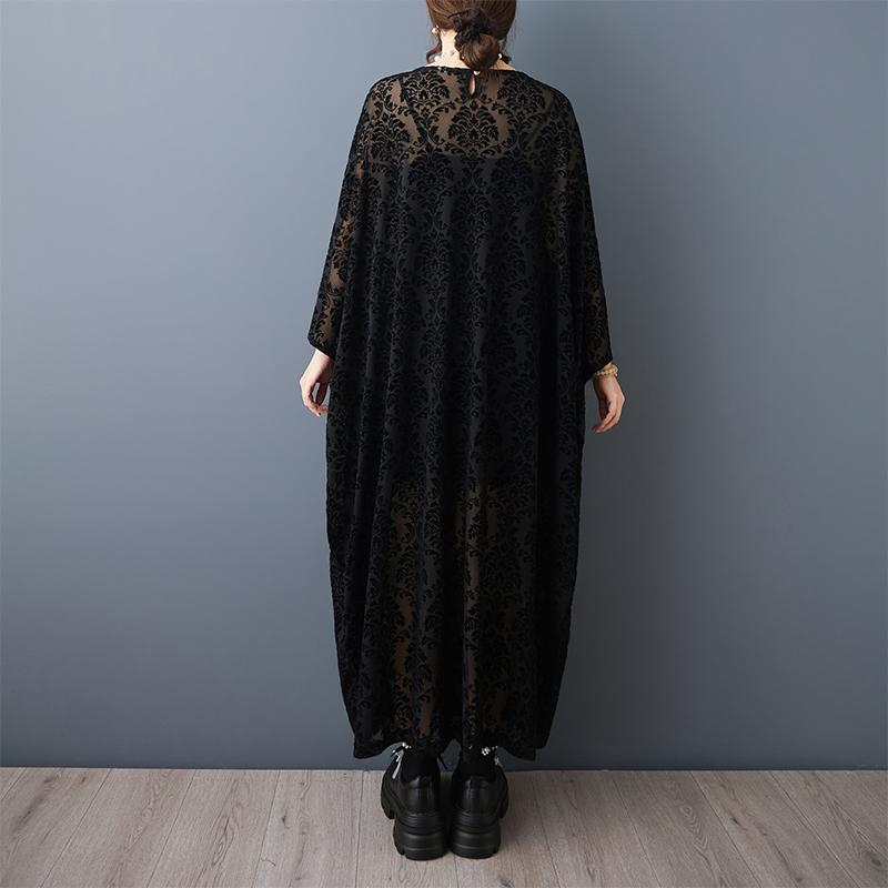DIMANAF New 2026 Summer Women Plus Size Vintage Elegant Lady Long Dress Black Floral Jacquard Lace Loose Oversize Maxi Clothing