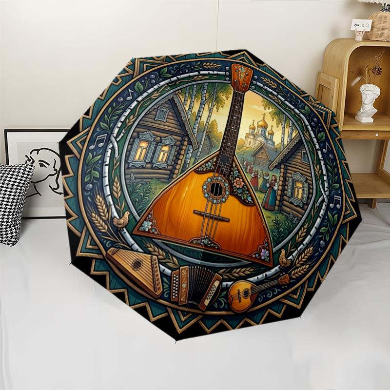 Music Folk Culture pattern umbrella, portable and foldable design, 8 ribs, a casual accessory for Halloween, Christmas, and birthday gifts.