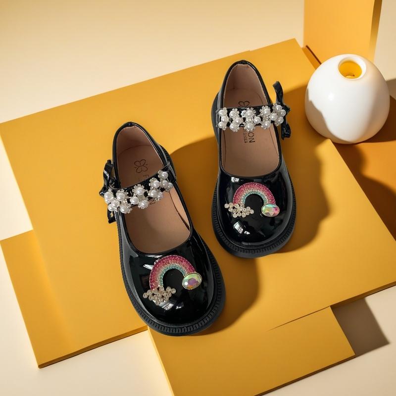 

JIMITU Crystal Rainbow Girl s Shoes Beading Bow-tie Girl Shoes Crystal Princess Dress Shoes Bordered Children Footwear Gift 25 (inner 15cm) чёрный