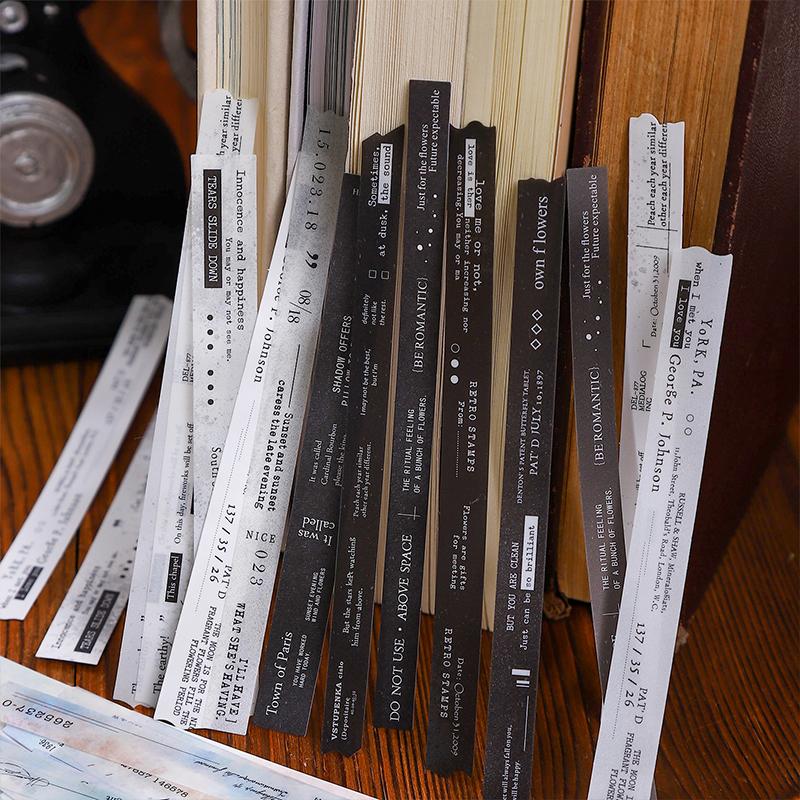 PET Washi Paper Dual Material Long Strip Sticker Bag Art Manuscript Text Pattern Sticker Creative Hand Account DIY Decoration