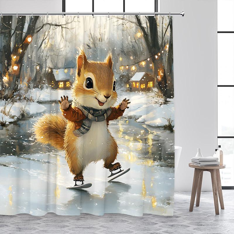 Funny Fox Shower Curtain Autumn Forest Maple Leaves Animal Fall Art Scenery Bath Curtains Fabric Home Bathroom Decor with Hooks
