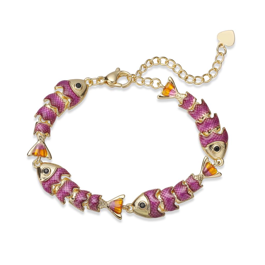 Colorful Fish-Motif Fashion Metal Zircon Handmade Colored Bracelet/Stud Earrings Women's Lucky Charm Accessories Gift
