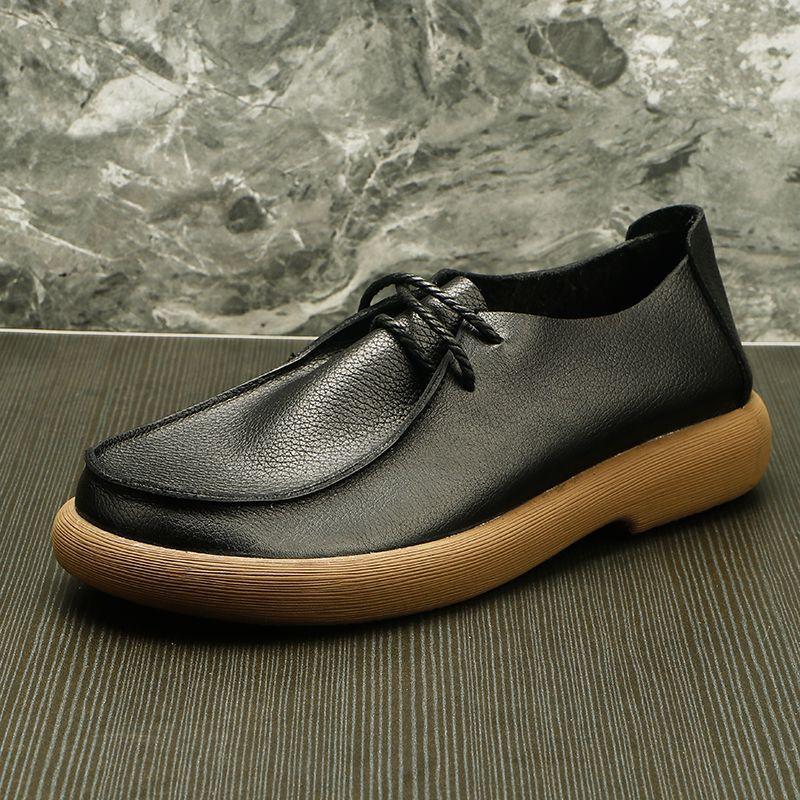 

Genuine Leather Shoes Flat Mens Casual Shoes Cowhide Business Brand Male Footwear Soft Comfortable Yellow 44 чёрный