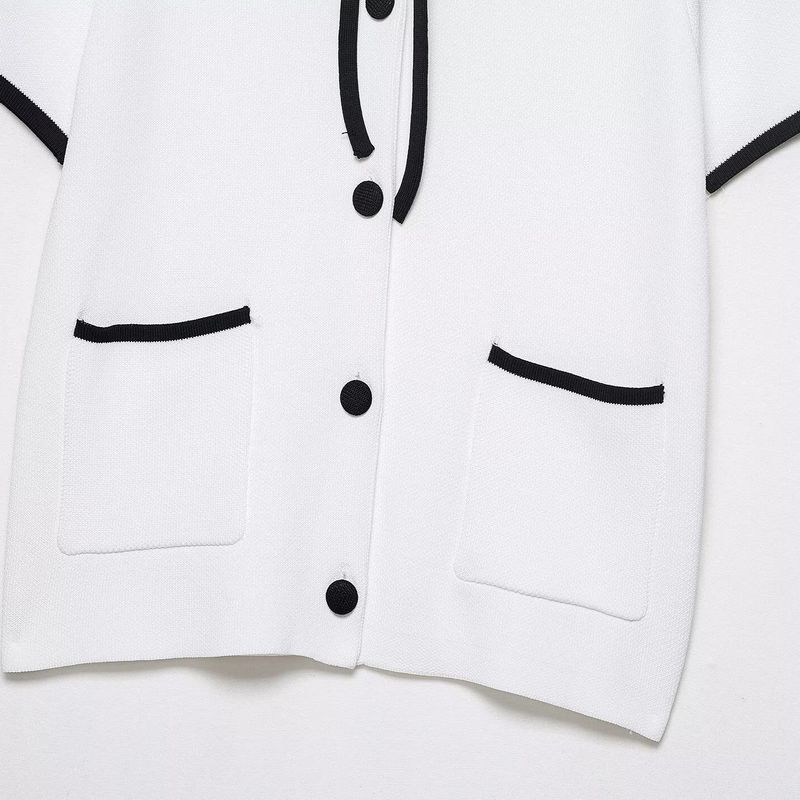 Kaslead New Women clothes Western Style Fashion Simple Contrast Color Trim Knitted Outerwear 5536192