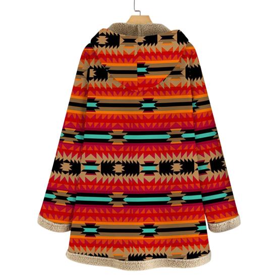 Women Coat Ethnic Style Single Breasted Autumn Winter Warm Hooded Jacket for Office