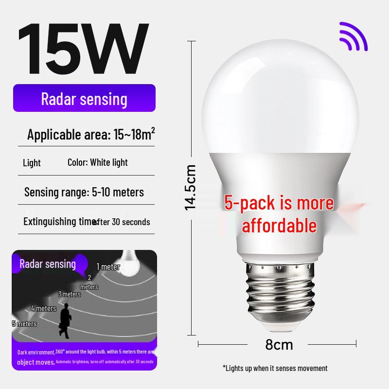 Smart E27 Bulb with Voice, Light, & Motion Control: Infrared Radar for Hallways & Corridors.