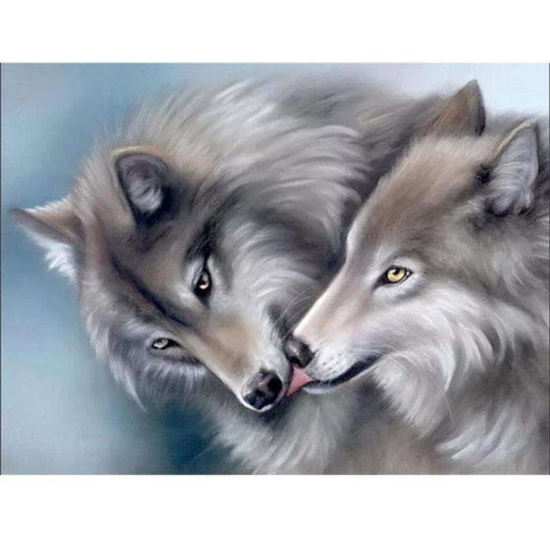 5D DIY Diamond Painting Wolf Cross Stitch Kit Full Drill Round Embroidery Animals Mosaic Art Picture of Rhinestones Decor Gift