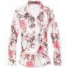 Men Long Sleeve Printed Shirt Men Lapel Single Breasted Stretch Shirts Male Fashion Casual Blue White Red Camisa