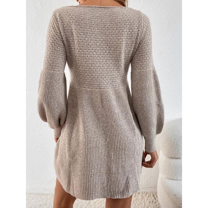 Nový podzimní zimní dámský svetr s kulatým výstřihem, módní ležérní šaty na dojíždění s lucernovými rukávy