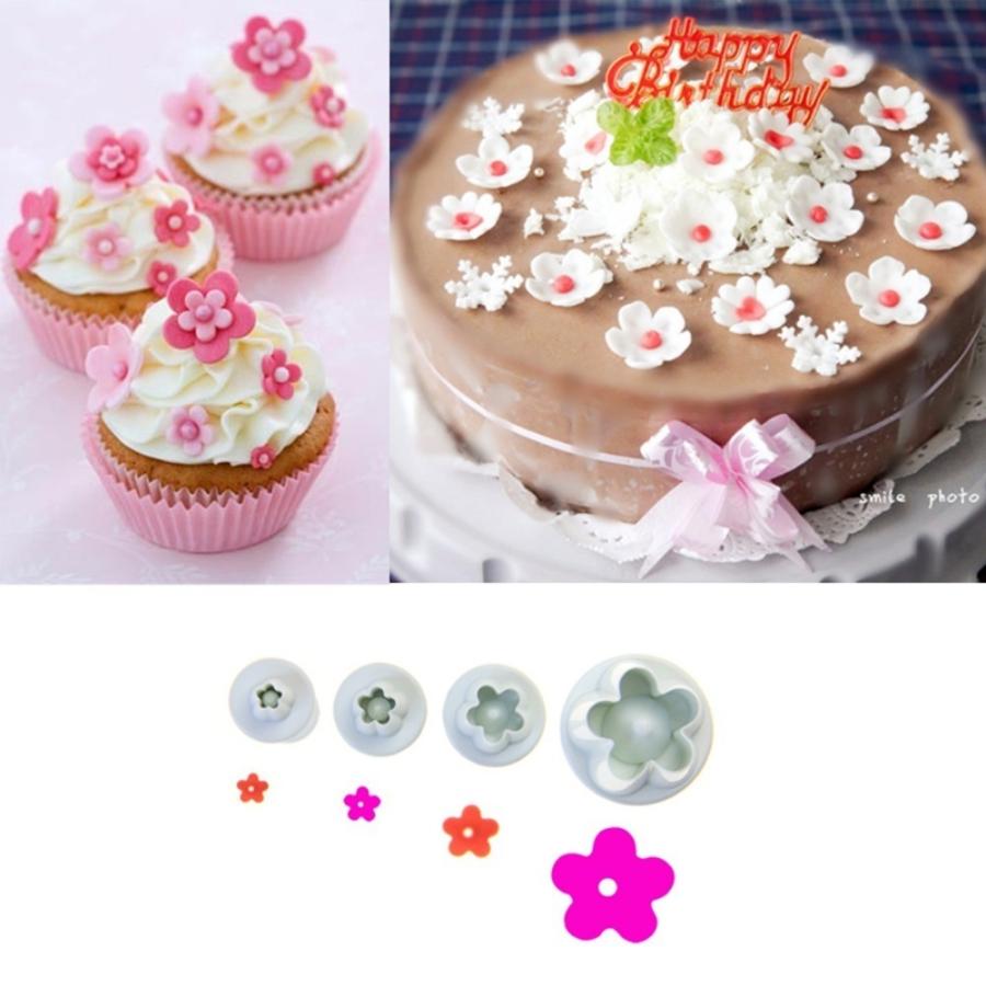 4 Pcs Plum Flower Plunger Fondant Cutters Set DIY Christmas Cake Decorating Molds Baking Pastry Tools