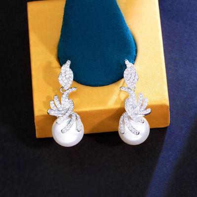 CMM Elegant Irregular Silvery Artificial Pearl Zircon Drop Earrings Bridal Accessories Wedding Fashion Women Jewelry