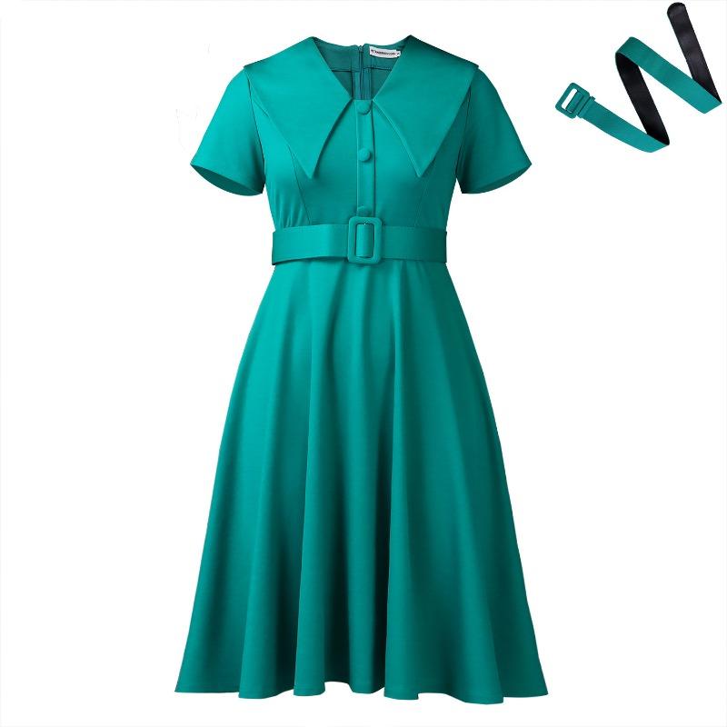 

Women s Fashion Temperament Doll Collar Short Sleeve Elastic Skirt African Dress S