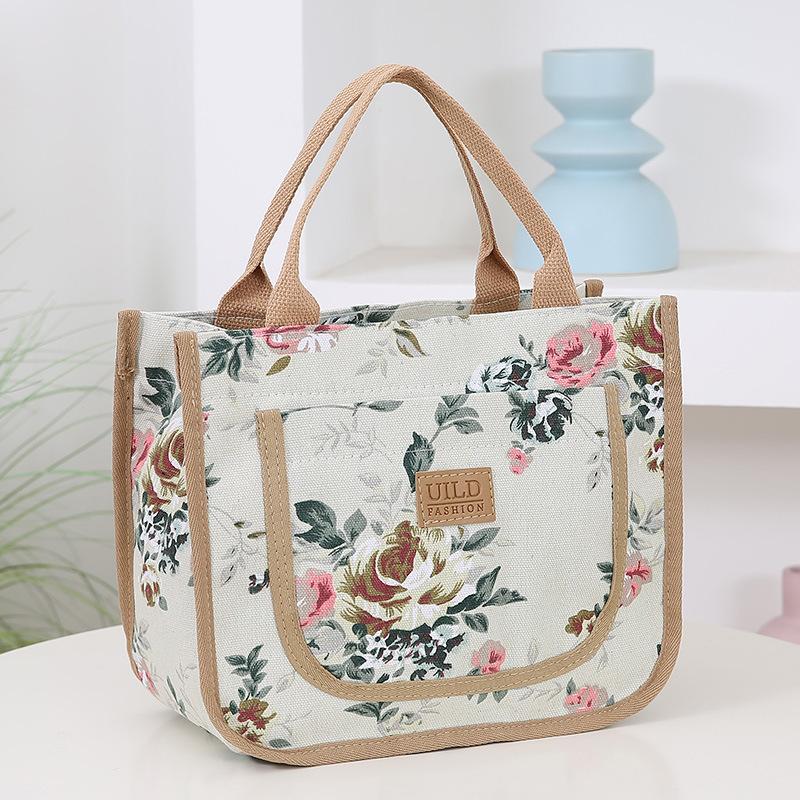 Floral Print Lunch Bag Large Capacity Handbag Thickened Thermal Insulation Bag Thermal Insulated Bag Women