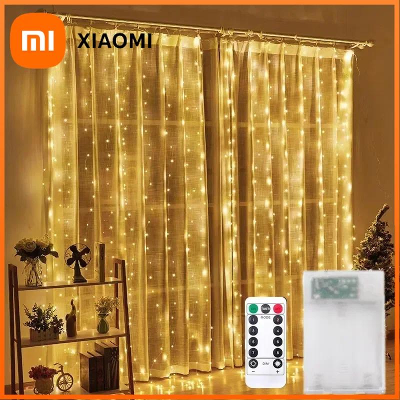 Xiaomi Christmas Lights Curtains for Windows Led Fairy New Year Lighting Room String Battery Powered Garland Waterfalls Decorations