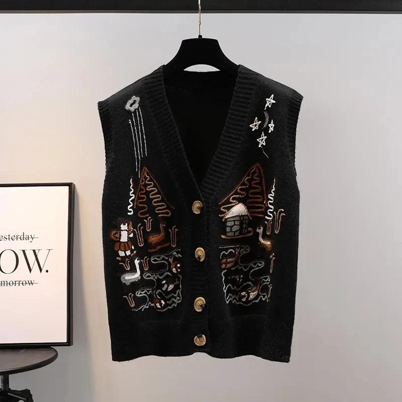 Autumn Sweater Knitted Vest Korean Top For Women Clothing Oversize Vintage Sleeveless Korean Harajuku V-neck Cardigans