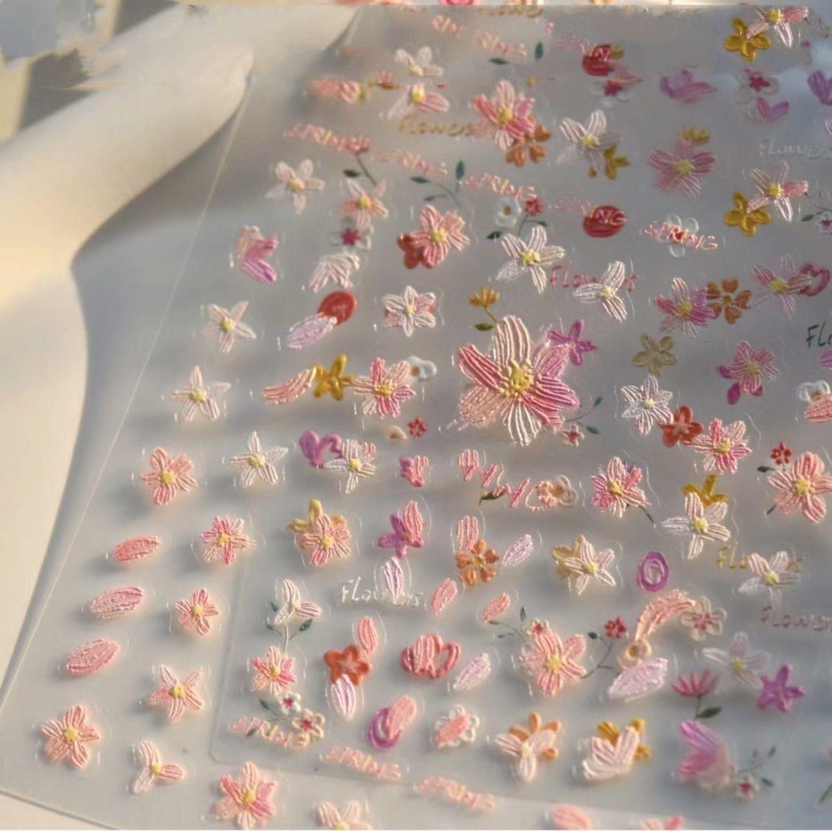 

Новый стиль нейл-арта весной Красочный маникюр с полевыми цветами Рельефная наклейка Романтическая масляная живопись Свежая Простая Милая наклейка для ногтей T126-Pink cherry blossom 1