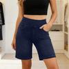 Pantaloncini Bermuda in Denim Elasticizzato a Vita Alta da Donna con Elastico in Vita e Tasche Funzionali Design Casual Fit