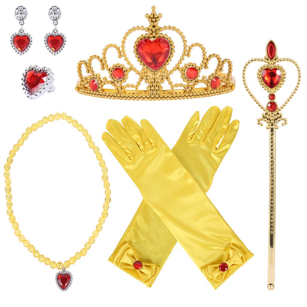 6Pcs Elsa Princess Accessories Girls Crown Gloves Wand Jewelry Set Necklace Kids Princess Queen Dress Clothing Cosplay Dress UP