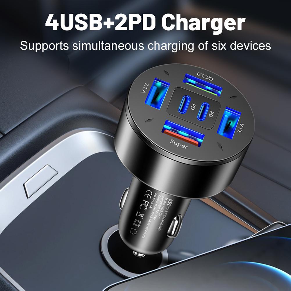 12V-24V 4 USB Car Charger Socket 66W PD QC3.0 6 Ports Car Charger Ultra Fast Phone Charge Power Adapter Outlet for Car RV Boat