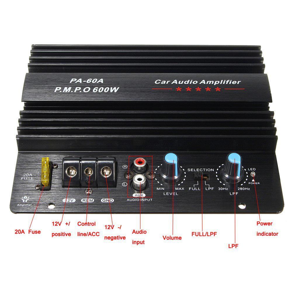 600W PA-60A Lautsprecher-Verstärkerplatine Verlustfreies Subwoofer-Bass-Modul Langlebiger Mono-Kanal 12V Hochleistungs Auto-Audio-Zubehör