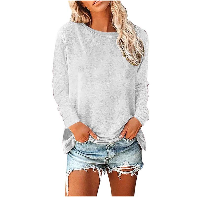 JPNTKY Women's Fashion Casual Solid Color Print O-Neck Long Sleeve Blouses & Shirts