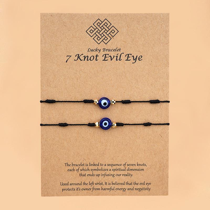 7-Knot Red Cord Evil Eye Bracelet – European & American Style, Woven Couple Jewelry