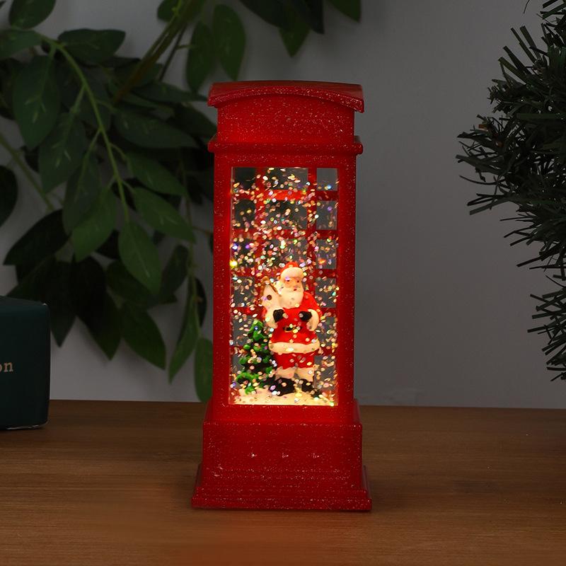 Santa Claus Light-Up Phone Booth Lantern: Christmas Tabletop Oil Lamp Ornament
