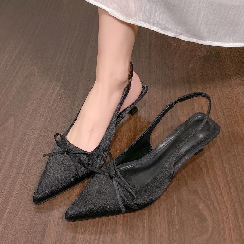 Summer bag head kitten heel high heels stiletto bridesmaid shoes sandals temperament women's fashion bow empty single shoes women