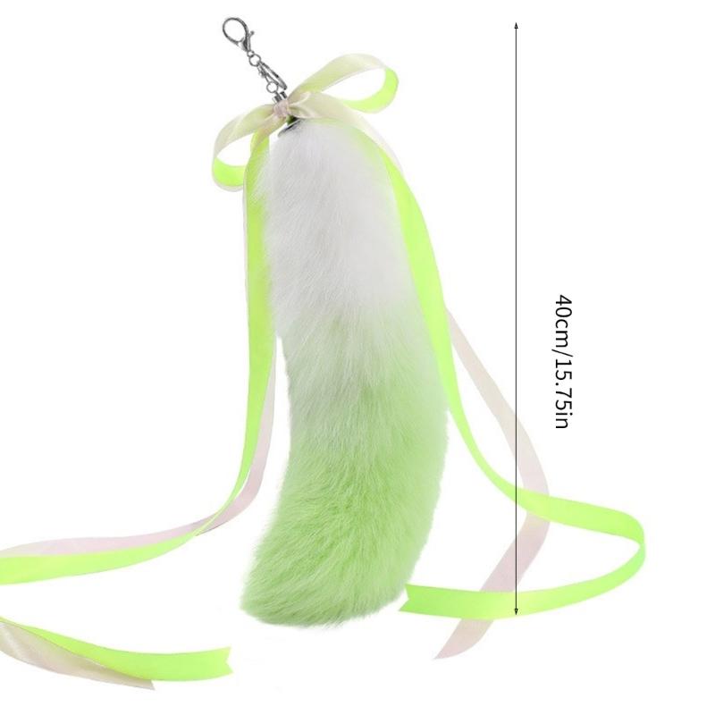 Animal Plush Tail Charm Keychain Purse Bag Charm Keychain Decorations Keychain Pendant with Ribbon