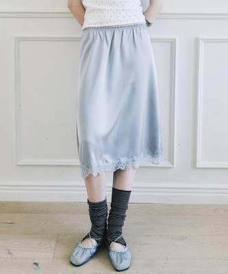 Nigaennikol Satin Lace Long Skirt_Light Gray