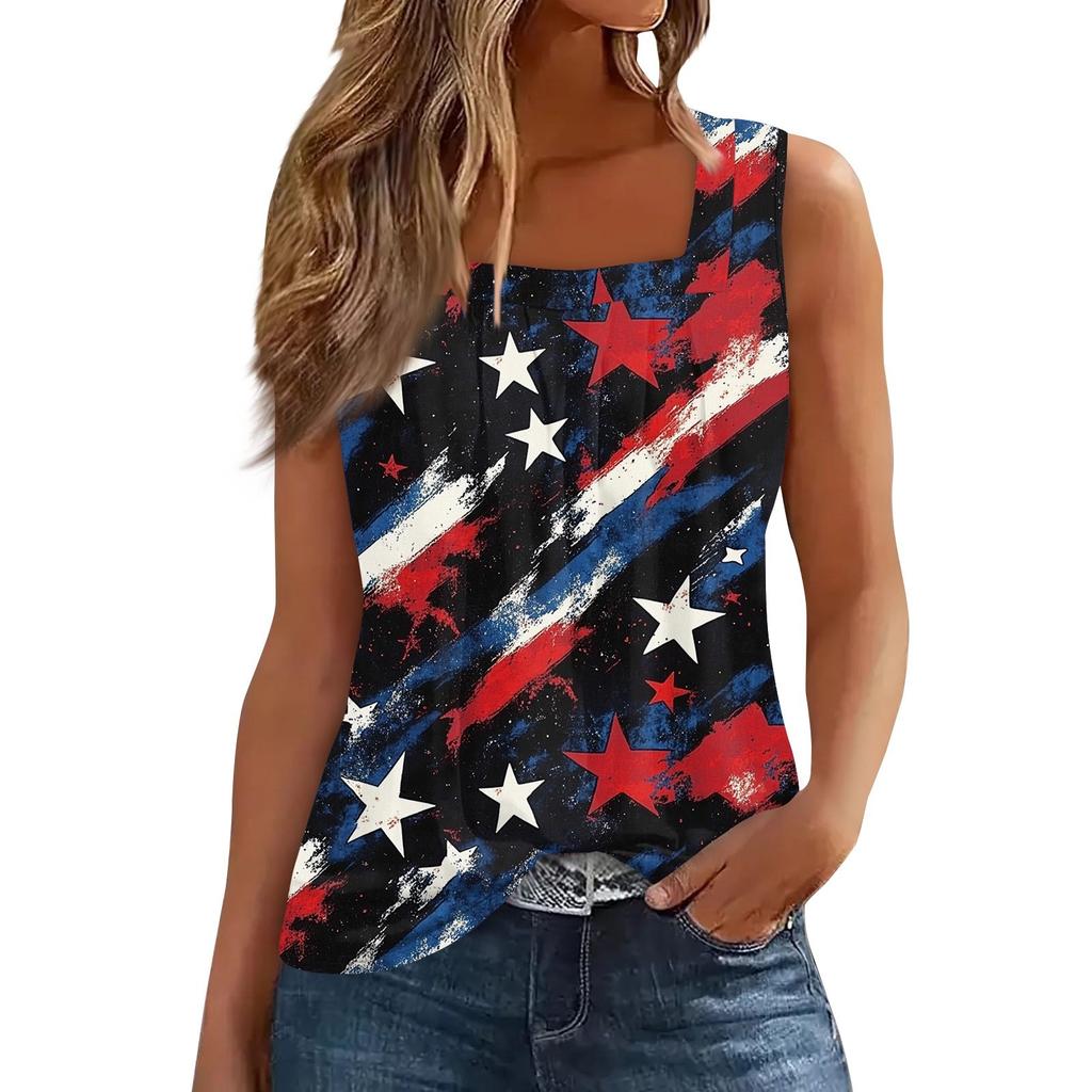 Tílko s čtvercovým límečkem Dámské tílko s potiskem Tričko Volný střih bez rukávů