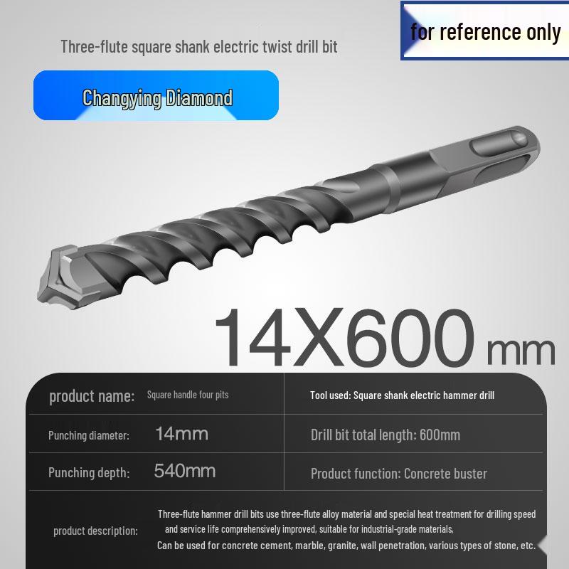 Three-Flute Round & Square Shank Drill Bit for Concrete, Cement, Rebar, Stone, Granite, Marble.