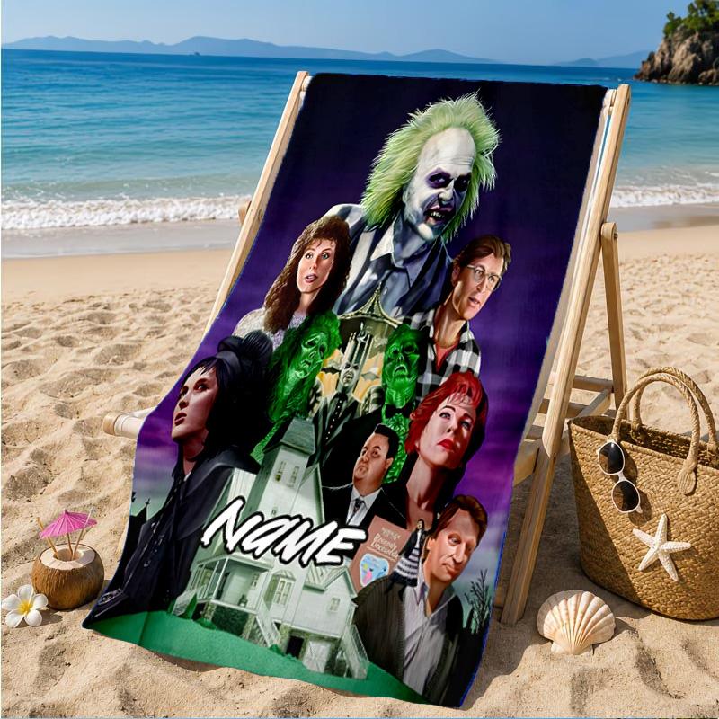 Custom Name Beetle-juice Movie Art Beach Towel Microfiber Beach Towel, Lightweight and Quick-Dry, for Summer Travel, Swimming Pool Gift