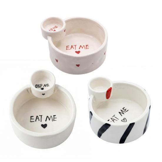 Small Dish for Dips And Snacks French Fries Bowl with Sauce Dipping Compartment, Heat Resistant Ceramic Snack Server, Microwave Safe Dual Section