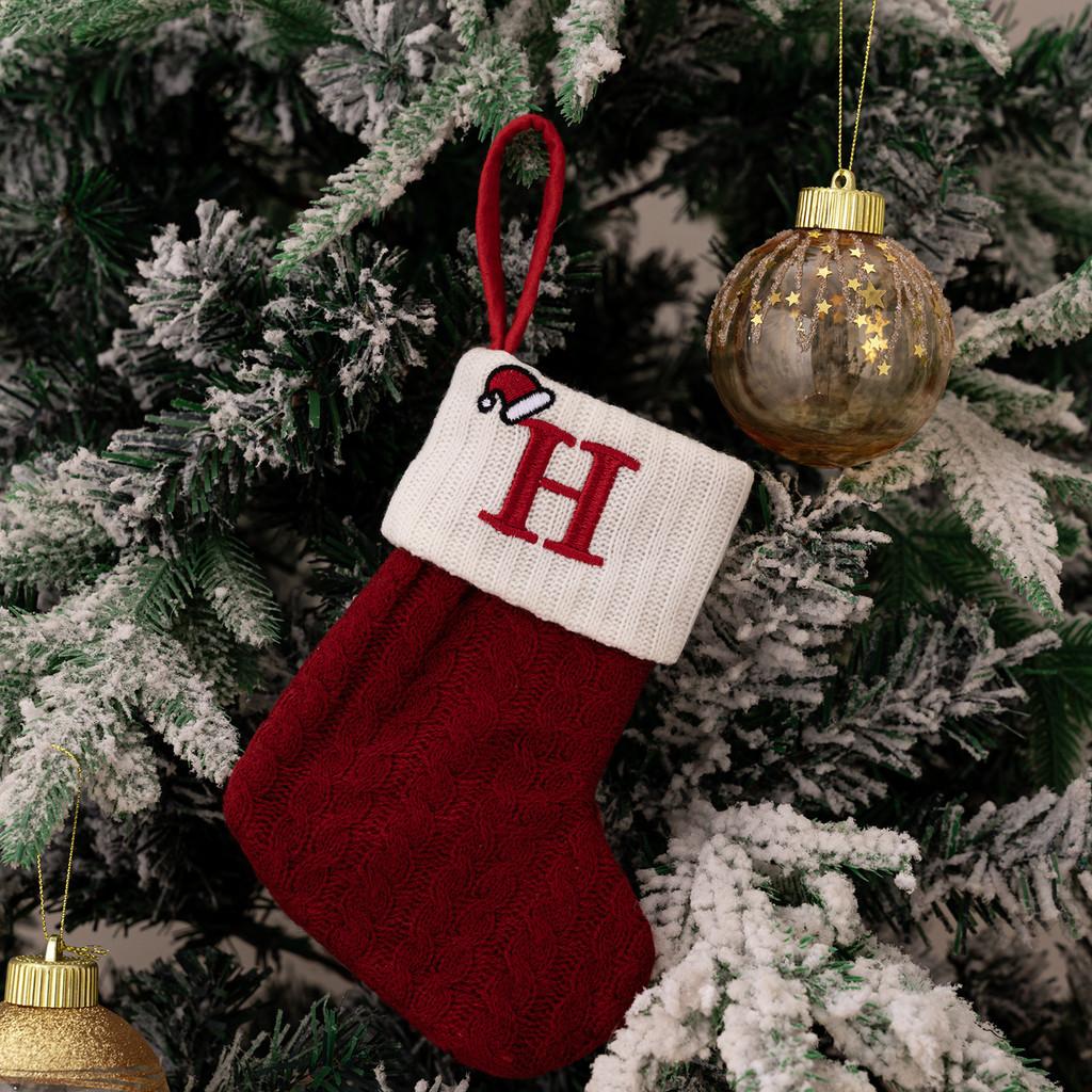 Exquisite Red Knitted Christmas Stockings With Embroidered Letter Designs For Festive Decor