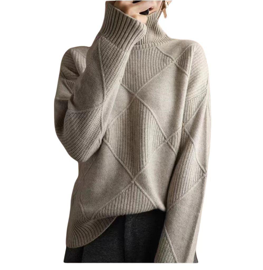 Diamond Grid, Texture, Smooth, Solid Color, Pullover Sweater, Autumn and Winter Thick Design, Multiple Colors To Choose From, Winter Inner Wear