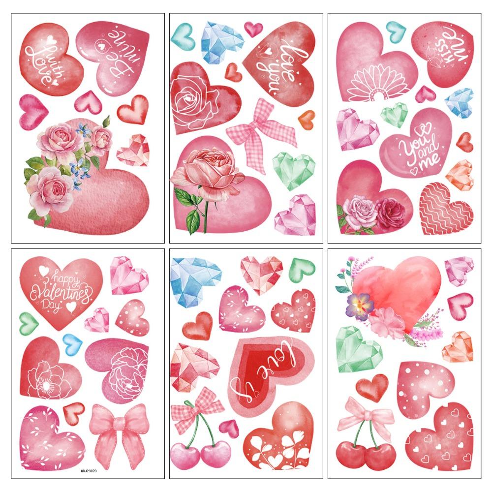 

PVC Glass Electrostatic Film Bow Flower Rose Love Heart Window Decals Glass Mirror StyleC 6Pcs