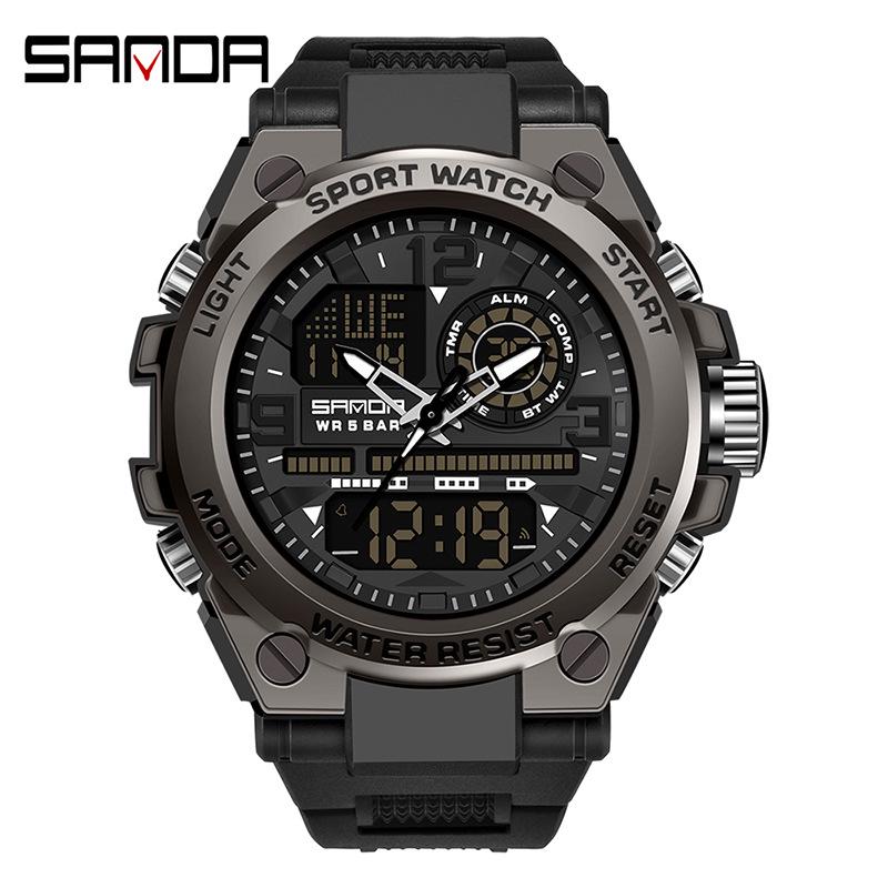 Sanda Men's Multifunctional Dual Display Luminous Waterproof Sports Watch for Teens